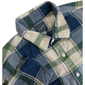 J Crew MEDIUM Sportsmens Outfitter Flannel Shirt GREEN Plaid 100% Cotton Casual